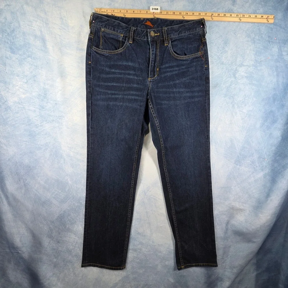 Tommy Bahama Authentic Mens 34x32 Dark Wash Straight Leg Stretch Denim Jeans
